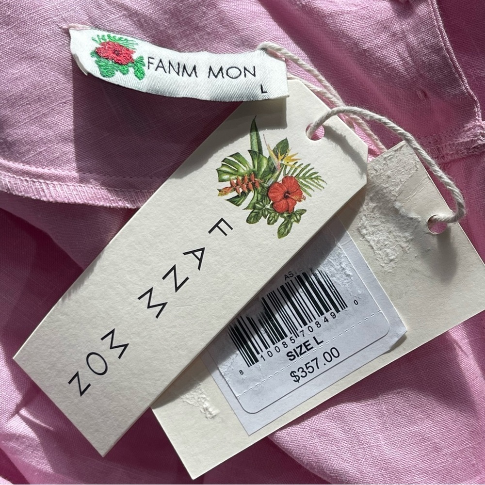 FANM MON Aster Pink Demre Linen Embroidered Maxi Dress Ruffle Sleeve NWT $357 - Picture 14 of 16